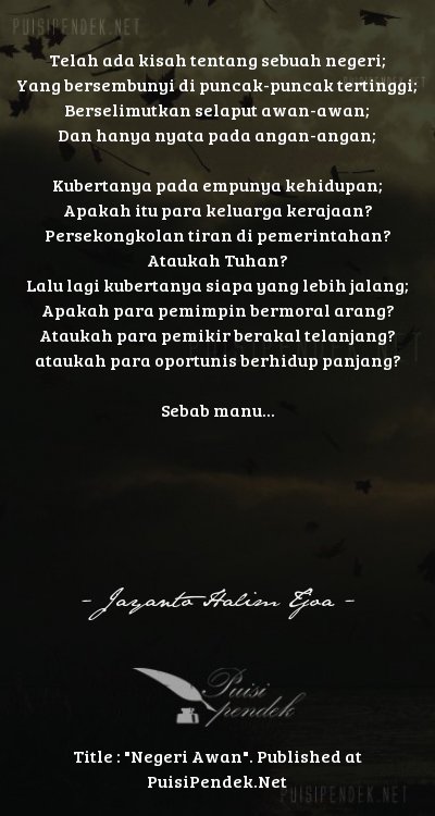 Negeri Awan Oleh Jayanto Halim Tjoa Dan Contoh Puisi 